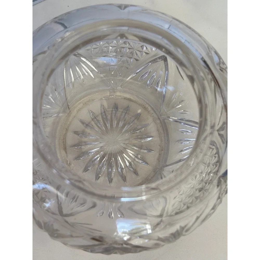 Vintage Cut Glass Powder Jar Cherub Repousse Metal Lid Vanity Trinket Bowl